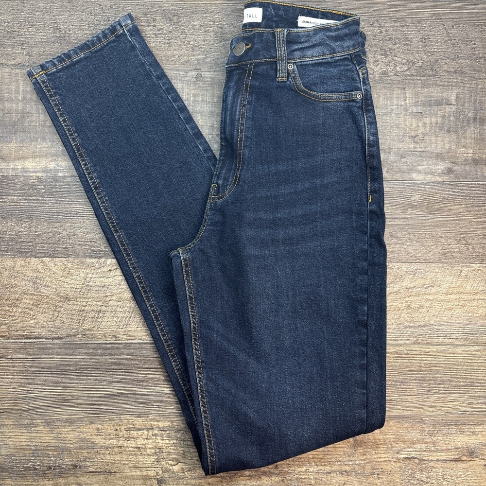 American Tall‎ Jeans Womens 25T Emma High Rise Relaxed Tapered Faded Dark Indigo